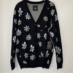 Vans Hilltop Cardigan Sweater Men’s Black Sunny Flower Happy Face
